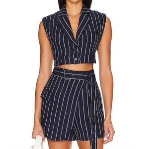 NEW THE FEMM brielle linen top in blue stripe